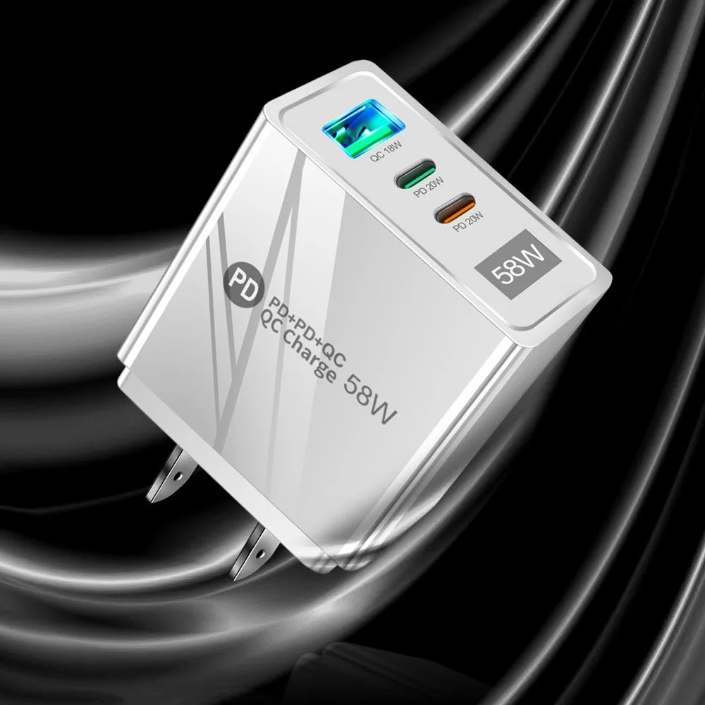 Universal 58W Fast USB Charger & Wall Adapter Type-C PD + Quick Charge