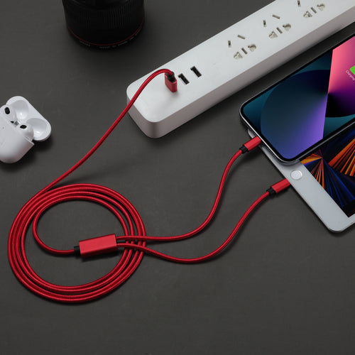 2-IN-1 Nylon Braided 6' Charging Cable - Compatible with iPhone, iPad, iPod