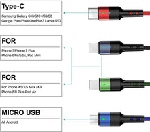 4-in-1 Nylon Braided 4' Charging Cable (Two 8Pin, Type-C, Micro USB)